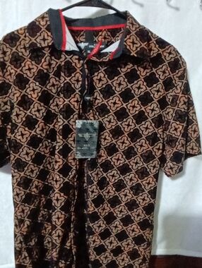 Men's Short Sleeve Polo Shirt in Brown Patterned Design